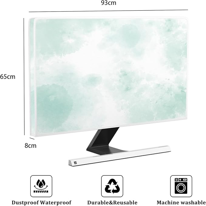 Baocicco Abstract Watercolor Waterproof TV Display Screen Cover 37, 38, 39 Inch Cyan Marble Dip Dyeing Dust Proof TV Covers for Television Screen Anti-Static Dustproof Protective，Mint Green