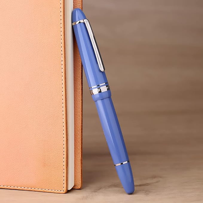 erofa Majohn P136 Piston Fountain Pen Medium Nib with Box, Sky Blue Resin Writing Pen Set