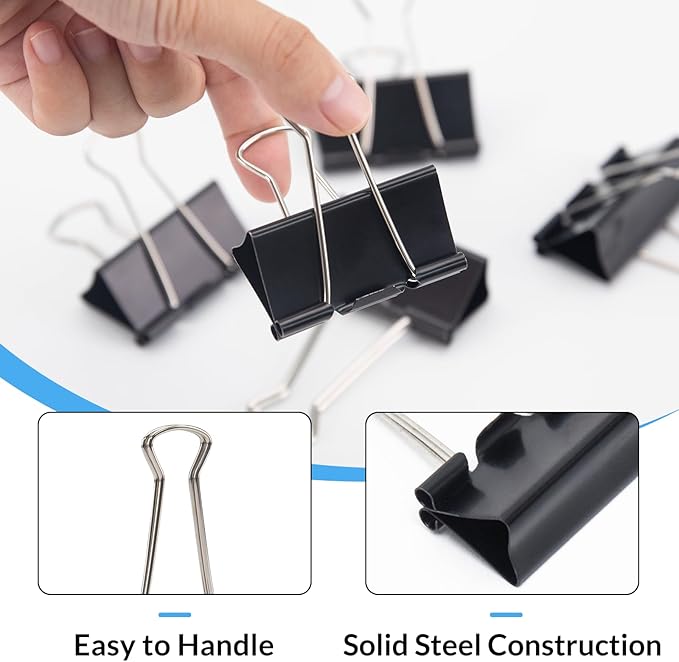 2 Inch 24 Pack Extra Large Binder Clips, Jumbo Paper Clips, Big Paper Clamps, Binder Clips Large Size for Home, School and Office Supplies