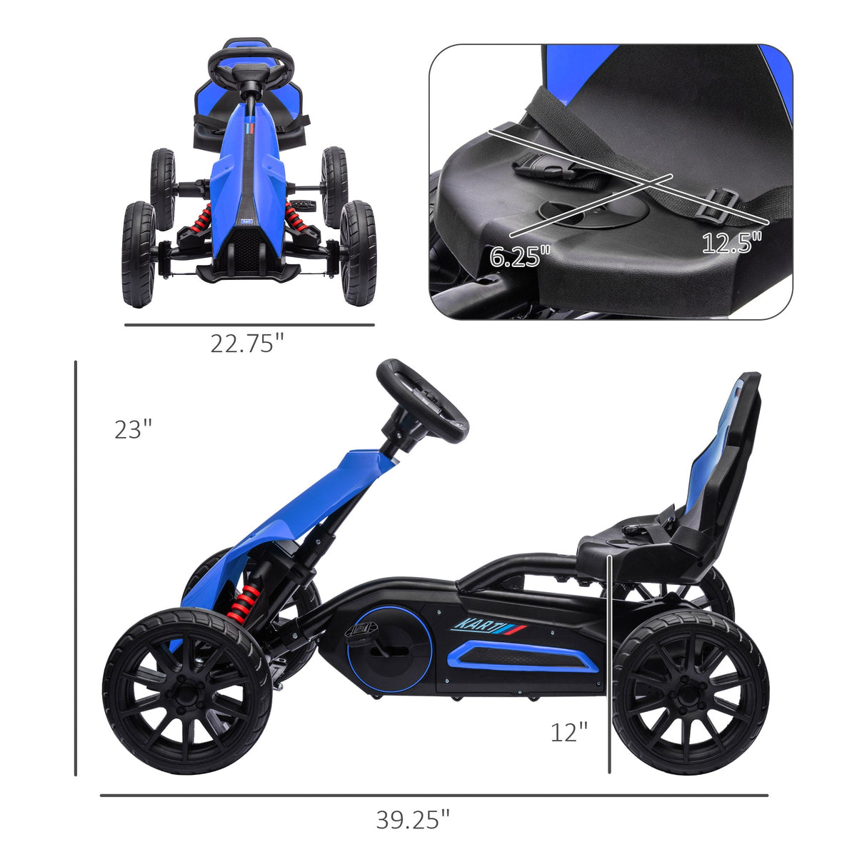 Kids Pedal Go Kart W/ Adjustable Seat, Swing Axle, Blue