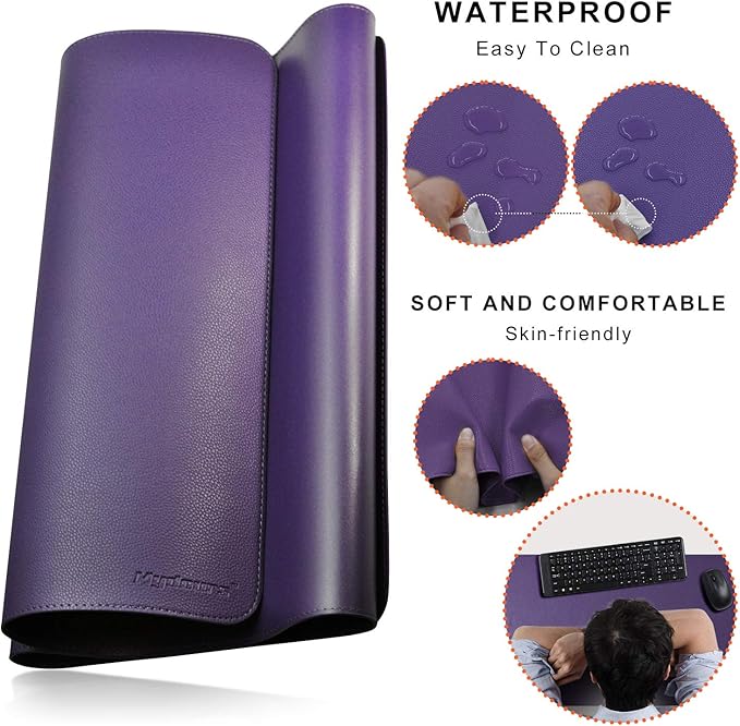 Mydours 38"x16" Large Desk Pad, Purple Desk Mat XL, PU Leather Desk Mat for Workspace & Decor, Durable Keyboard Mouse Pad for Home, Office, Writing & Gaming (Purple)