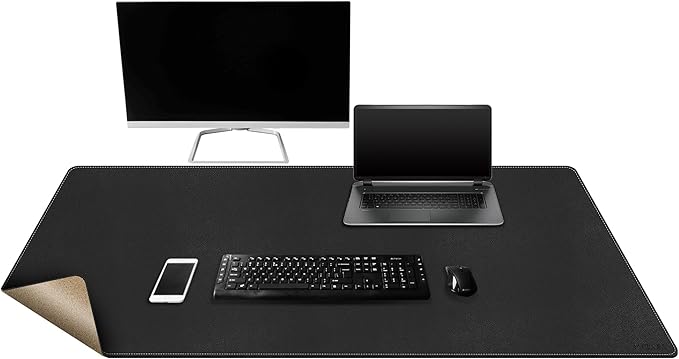 Mydours Extra Large 48" x 20" Desk Mat, Cork & PU Leather Desk Pad XXL, Large Desk Mouse Pad for Workstation, Office and Home, Computer Desk Mat with Keyboard & Mouse (Black)