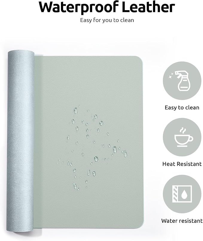 YSAGi Leather Desk Protector, Office Mat, Large Mouse Mat, Non-Slip PU Leather Blotter, Laptop Pad, Waterproof Writing Pad for Office and Home (Grayish Green, 31.5" x 15.8")
