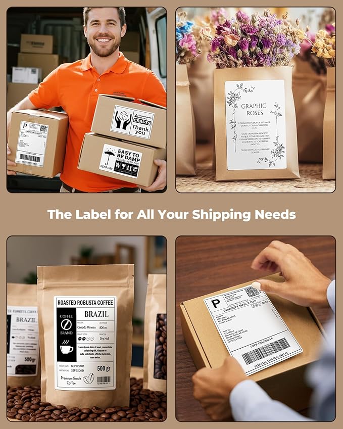 MUNBYN 4"x6" Direct Thermal Shipping Labels, Commercial Grade Permanent Adhesive Fanfold Mailing Postage Label Paper for Thermal Printers and Packages, 220 Sheets per Stack