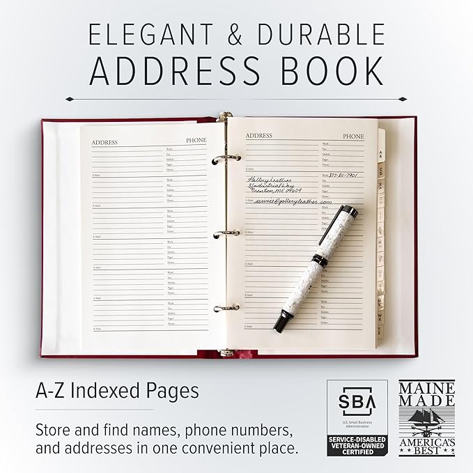 Gallery Leather Large Address Book with Alphabetical Tabs up to 480 Records, Leather Notebook Hardcover, Telephone and Address Books - 9x7", Desk Address, Acadia Hope