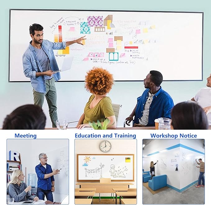Magnetic Dry Erase Whiteboard Paper with Adhesive, 78" x 39" White Board Film for Wall, Easy to Write and Clean Dry Erase Board for Office, Classroom, Home, Include Marker, Magnetic Eraser and Magnets