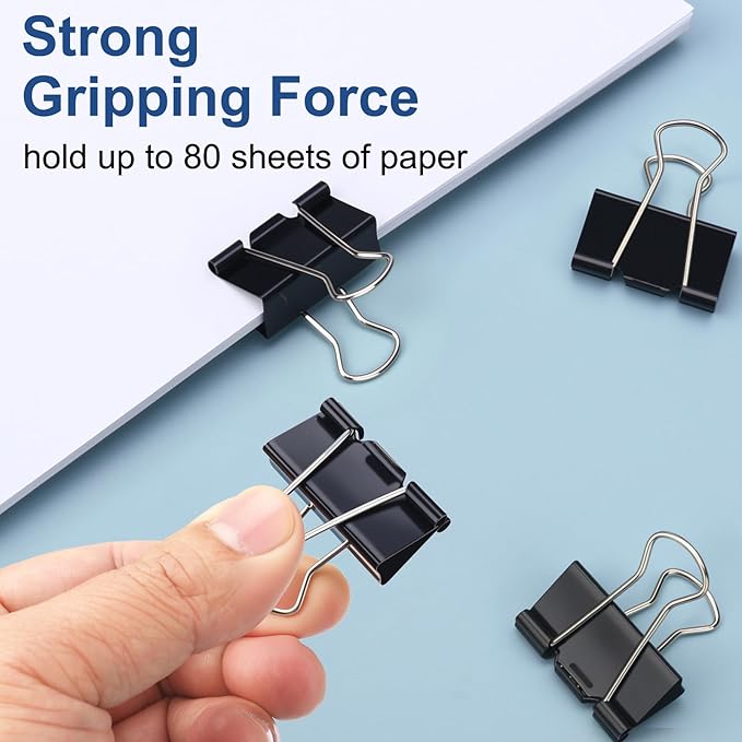 Medium Binder Clips 1.25 Inch (48 Pack) with Container,Binder Clips Medium Size, Big Paper Clips Clamps, Clips for Paperwork, for Office and Home Supplies School, Black