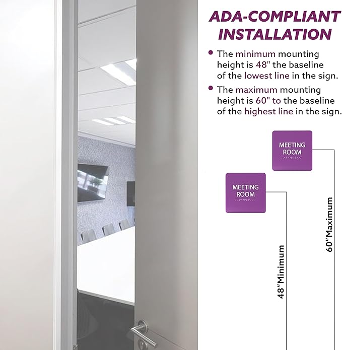 ADA CENTRAL SIGNS - 6" X6" Meeting Room Sign - ADA Compliant Tactile Graphics Grade 2 Braille Text Acrylic Wall Sign - Privacy Interview Room Name Door Sign for Schools Hospitals Offices & Apartments