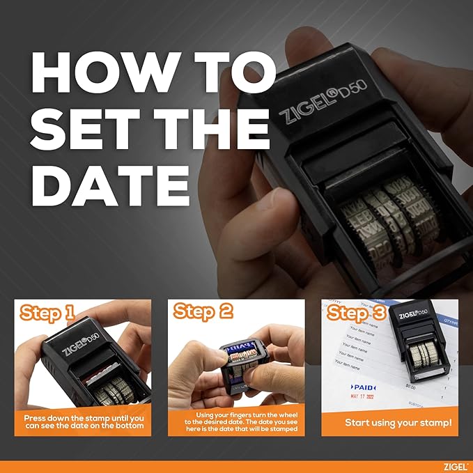 ZIGEL D50 Date Stamp with Paid - Self Inking Date Stamp - Blue