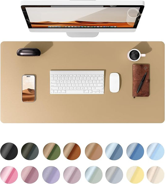 YSAGi Leather Desk Protector, Office Mat, Large Mouse Pad, Non-Slip PU Leather Blotter, Laptop Desk, Waterproof Writing Pad for Office and Home (Latte, 23.6" x 13.8")