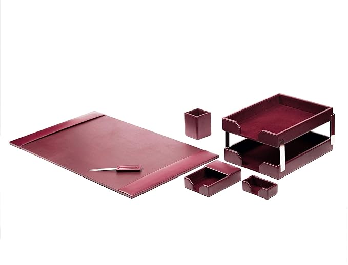DACASSO Bonded Leather Desk Set - Luxury Leather Desk Pad & Desk Organization Essentials (Burgundy, 8 Piece)