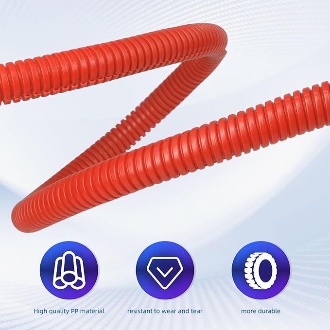 Split Wire Loom Tubing, 10,25ft Cord Protectors from Pets No Chew, Flexible Wire Covers Cord Protectors, Protective Split Cable Sleeve for Automotive Home Industrial Wires(Red, 0.46inch-25ft)