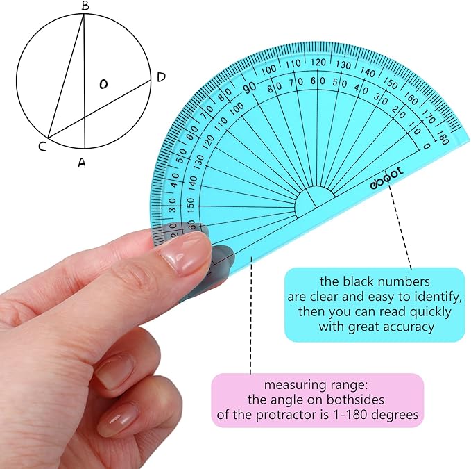EBOOT 50 Pcs Math Protractors Plastic Protractor 180 Degrees, 4 Inches (Pink,Blue)