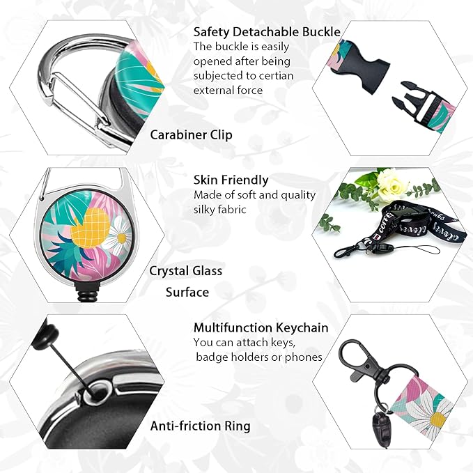 Giancomics Tropical Plant Lanyards for Id Badges, ID Badge Holder with Retractable Reel, Teacher Lanyard with Keychain Clip Name Tag Card Holder for Women Gift