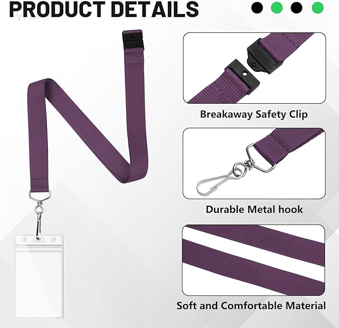24-Pack Dark Purple Breakaway Lanyards with Waterproof Badge Holders, Polyester Neck Straps for ID Cards, Events, Office, and Schools