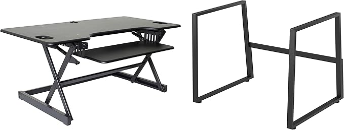 Rocelco 46" Large Height Adjustable Standing Desk BUNDLE - Quick Sit Stand Up Dual Monitor Riser - Tall Gas Spring Assist Computer Workstation - Retractable Keyboard Tray - Black (R DADRB-46-FS2)