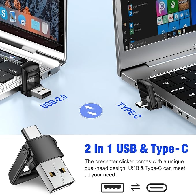 USB Type C Presentation Clicker with Red Light,Wireless Presenter Remote 2.4GHz Pointer for Powerpoint Presentations -Air Mouse Volume Control,Classroom Slide Clicker for MAC Computer Laptop PC