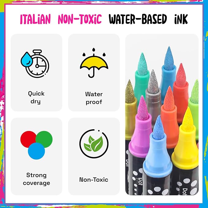 30 Colors Dual Tip Acrylic Paint Markers,Fine Tip and Brush Tip Permanent Acrylic Paint Pens For Rock Painting, Canvas, Wood, Glass, Ceramic, Fabric, Plastic, Egg, Scrapbook,Art Painting Supplies Kit