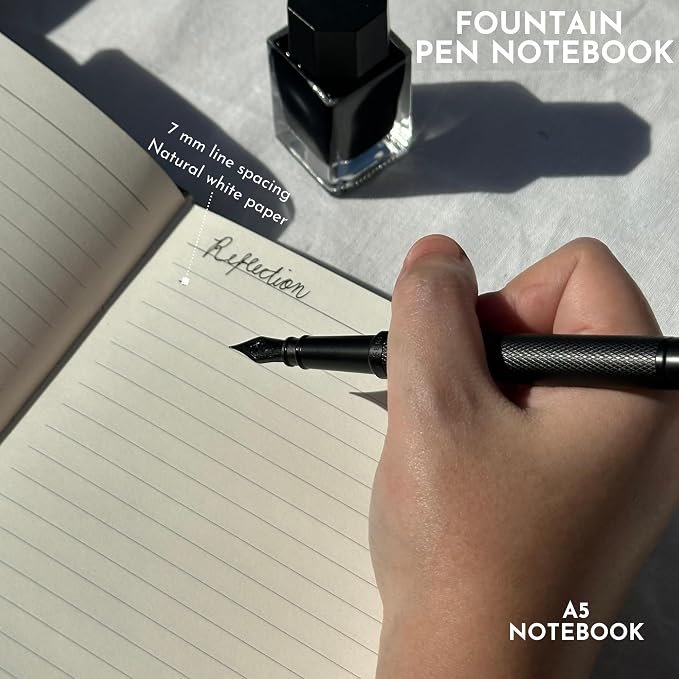 SETTINI® Hardcover Lined Journal Notebook A5 120 GSM Lay-Flat, Onyx Black | lay-flat binding, 120 GSM thick paper, A5, lined, ribbon bookmark, elastic closure, for men