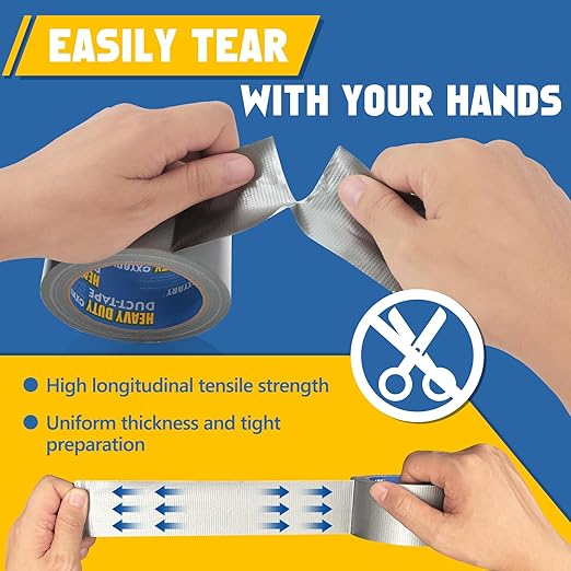 CXYARY Duct Tape 2 Inch x 450 Yard-15 Roll, Heavy Duty Gray Waterproof Tape for Any Weather, No Residue Tape for Pipe Repairs Indoor & Outdoor, Tear by Hand