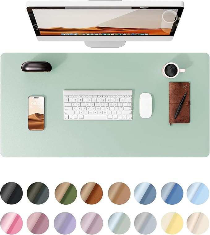 YSAGi Leather Desk Protector, Office Mat, Large Mouse Mat, Non-Slip PU Leather Blotter, Laptop Pad, Waterproof Writing Pad for Office and Home (Pale Green, 23.6" x 13.8")