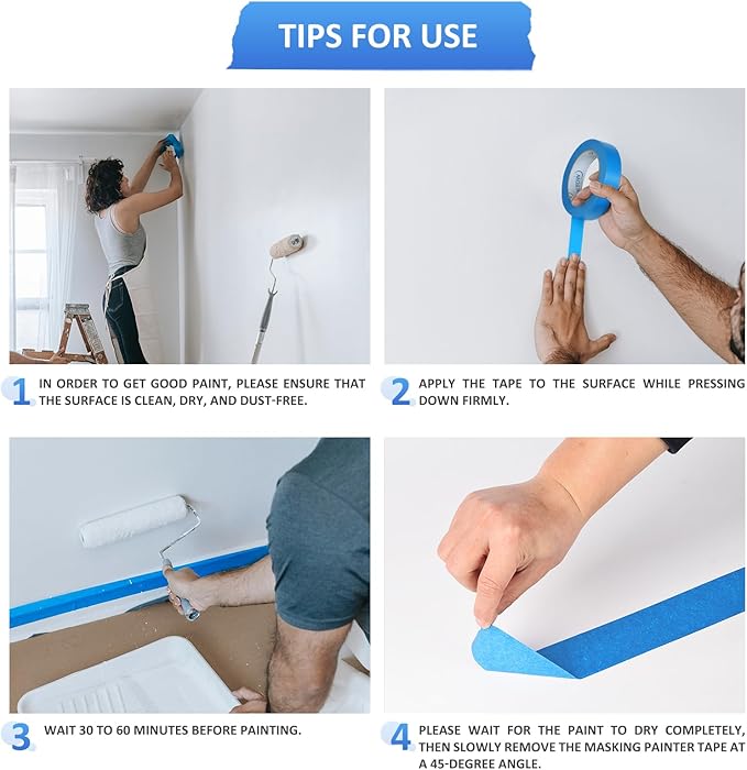SEBETOW 10 Rolls Painters Tape 1 inch Bulk Painter Tape Blue Wide Roll, Blue Masking Tape, 1 Inches x 55 Yards for General Purpose Wall Painting, Home Improvement