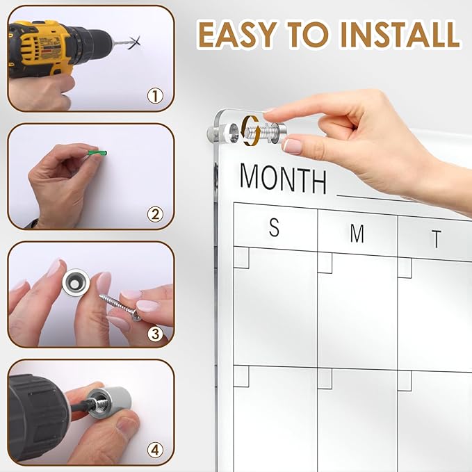 MAKELLO Acrylic Calendar for Wall 32" x 24", Clear White Board Calendar for Office, School, Home, Monthly Whiteboard with Weekly