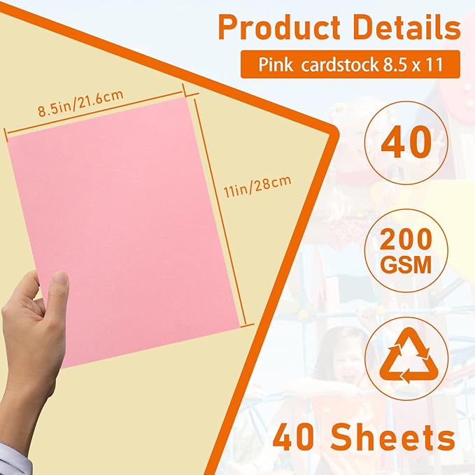 Guakicae 40 Sheets Candy Pink Cardstock 8.5 x 11 Scrapbooking Paper, 75lb Heavyweight Certificate Paper Card Stock for Wedding Invitations, School Crafting, Memus, Making Cards, Birthday Decorations