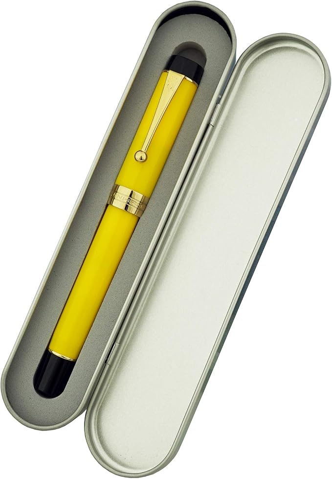 Jinhao 100 Fountain Pen Celluloid Classic Style, #6 Nib Smooth Writing Instrument with Refillable Converter and Pen Case Set