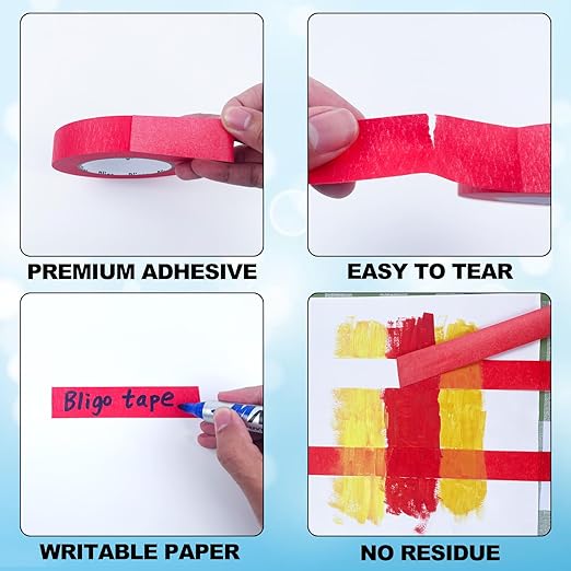 Bligo 10 Pack Red Painters Tape 1 Inch x 55 Yards, Medium Adhesive Masking Tape Bulk (550 Total Yards), Residue-Free for Painting, DIY Crafting, Indoor & Outdoor Use