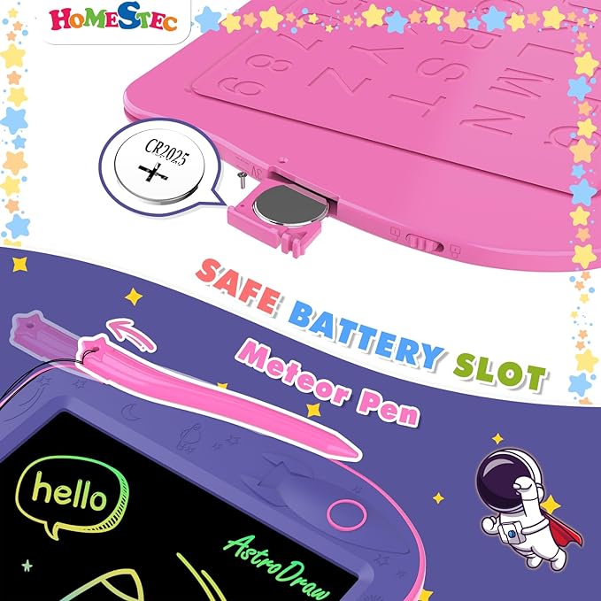 HOMESTEC Astrodraw Drawing Pad Toys, Colorful LCD Writing Tablet for Kids, Doodle Board for Toddlers 3 4 5 6 Years Old, Travel Sensory Space Toy for Boys Girls, Birthday Gift Idea (Purple/Pink)