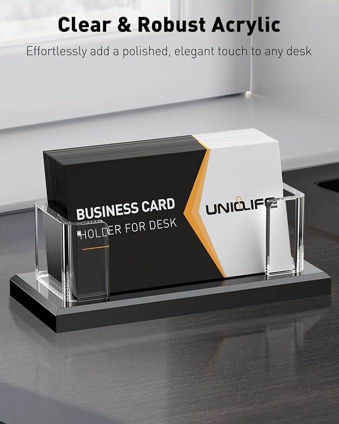 Uniclife 2 Pack Acrylic Business Card Holder for Desk 1 Slot Clear Horizontal Business Card Stand for Men & Women Desktop Name Card Display Stand Card Organizer for Office Exhibition, 60 Card Capacity