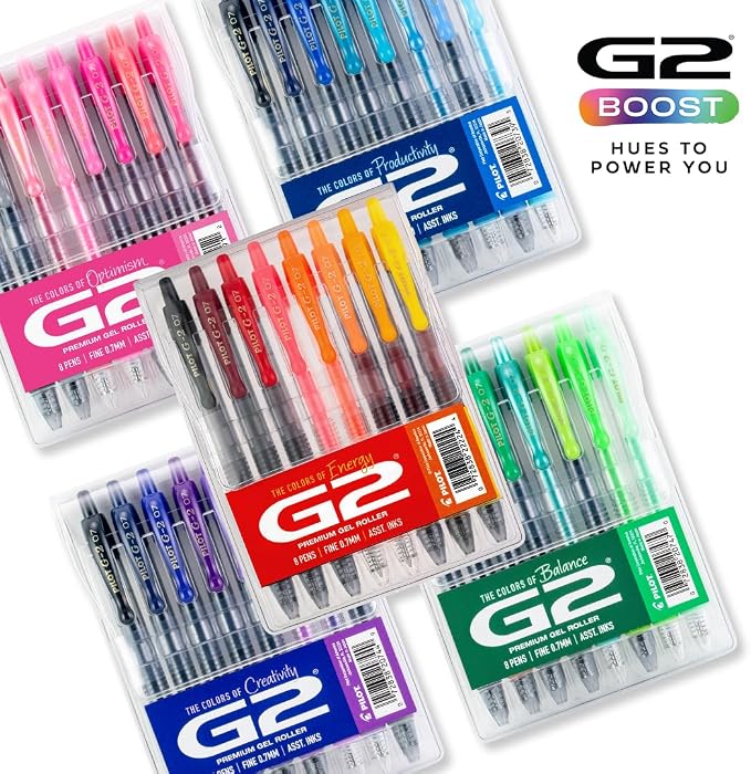 Pilot G2 Premium Gel Roller Pens, G2 Boost Purple Pens Pack, The Colors of Creativity, 8 Pack Pouch, Fine Point 0.7 mm, Assorted