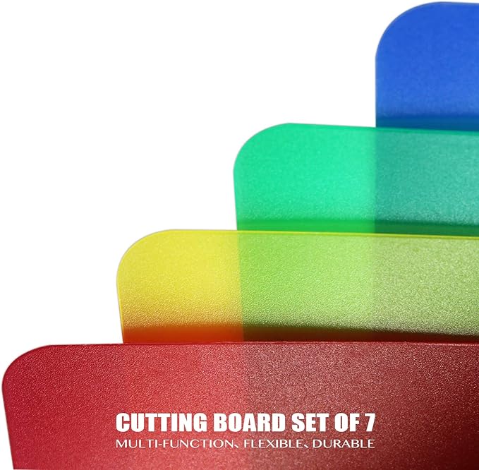 Fotouzy Plastic Cutting Boards for Kitchen, Flexible Cutting Mats Set of 7, BPA-Free, Non-Porous, Dishwasher Safe, 15x12 In, 7 Translucent Colors