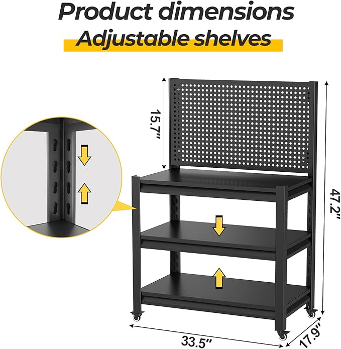 10 Sets Storage Shelves with Pegboard,Heavy Duty Garage Shelving Units and Storage,Metal Shelving Adjustable Shelves,Garage Storage Rack,Industrial Utility Shelf For Kitchen,Pantry 47.2"H*33.46"W*18"D