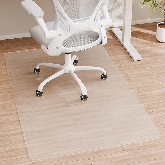 HOMEK Office Chair Mat for Hardwood Floor, 55” x 35” Crystal Clear Hard Floor Chair Mat, Transparent Floor Protector Mat Flat Without Curling
