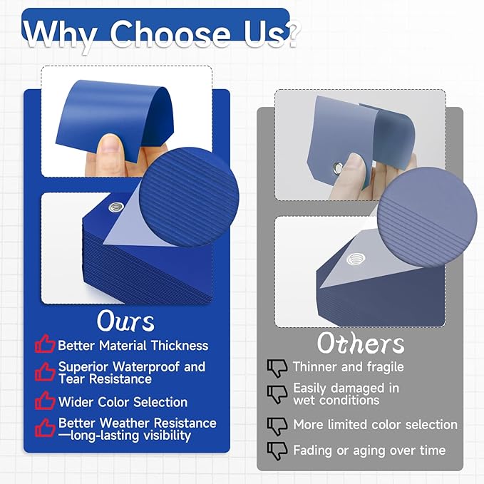 100 Pieces Plastic Shipping Tags with Wires Blank Labeling Tags Waterproof Hang Tags with Reinforcement Hole Durable Wire Tags Labels Stacking Tags for Equipment Parts (Dark Blue, 4 3/4" x 2 3/8")