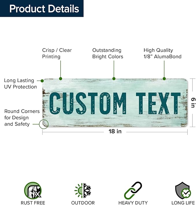 Custom Sign, Custom Street Sign, 11 Font Colors, 13 Font Styles, 4 Hole Options, 22 Sizes, 6x18 Inches, Rust Free DiBound, Fade Resistant, Made in USA by My Sign Center (Shabby Chic)