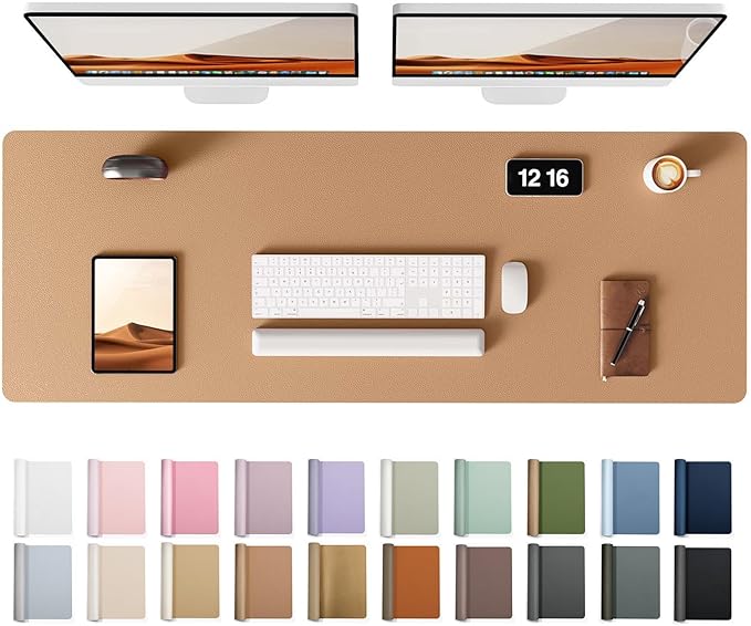 YSAGi Leather Desk Protector, Office Mat, Large Mouse Mat, Non-Slip PU Leather Blotter, Laptop Desk Pad, Waterproof Writing Pad for Office and Home (Khaki, 47" x 17")