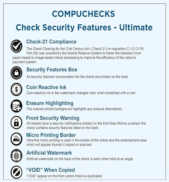 Compuchecks Top Blank Check Paper - 250 Pack, Quick-Books & Laser Printer Compatible - Security Business Checks with Voucher - 8.5" x 11" Burgundy Marble
