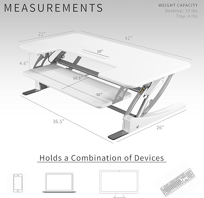 VIVO 42 inch Height Adjustable Stand Up Desk Converter, V Series, Quick Sit to Stand Tabletop Dual Monitor Riser Workstation, White, DESK-V000VLW