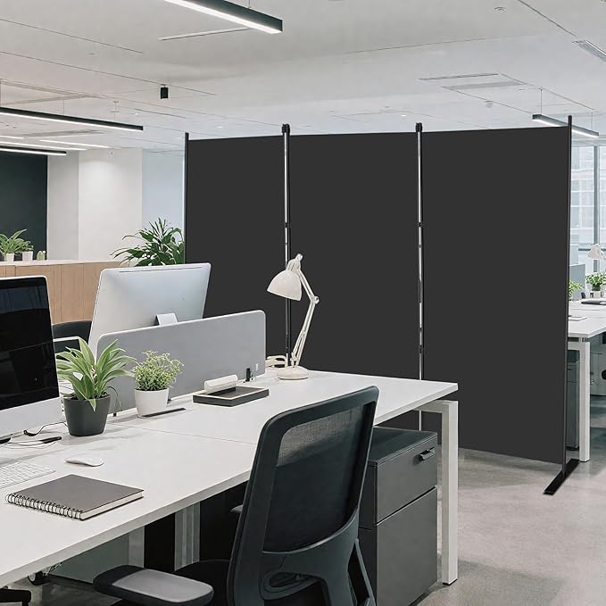 MAYOLIAH 3-Panel Black Room Divider 6ft Tall Folding Privacy Screen w/Flat Base Portable Office Partition Indoor Wall Separator 101" W X 72" H