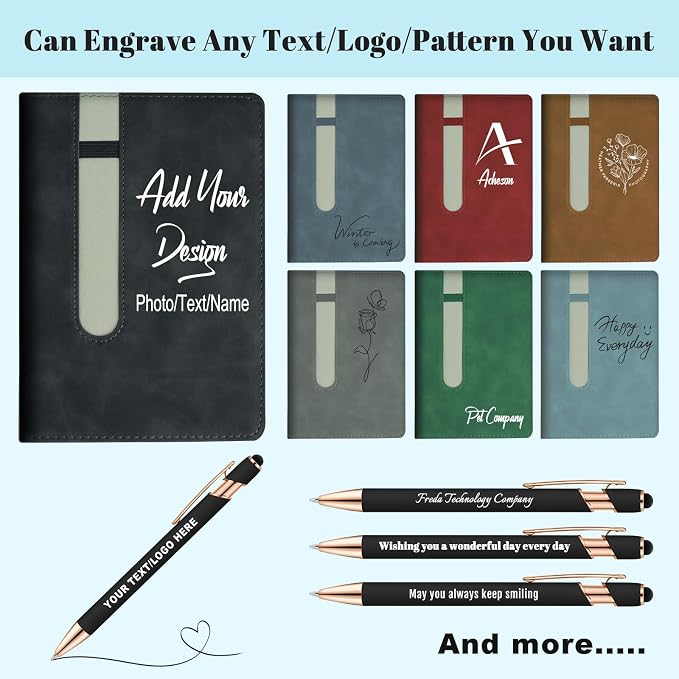 ENOMY Personalized Notebook Journal with 10 PC Pens Gifts Set Custom Notebook 240 Pages A5 Lined Journal for Men Women Hardcover Notebooks for Work College Graduation Gifts, Grey