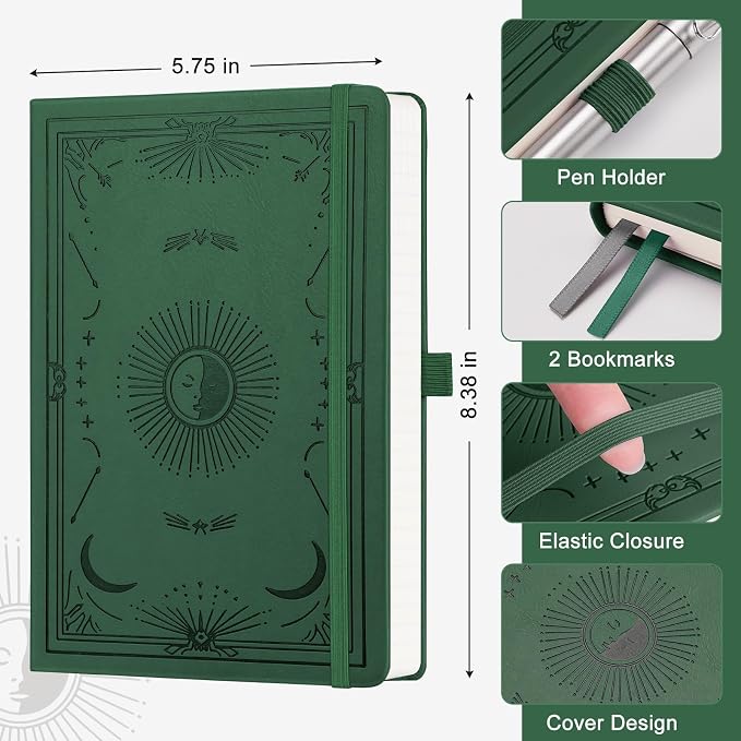Lined Journal Notebook for Women Men, 192 Pages, A5 (5.7'' x 8.3'') | Hardcover Leather Notebook with 100GSM Thick Paper for Writing, Travel, Business, Office, Prayer (Dark Green)
