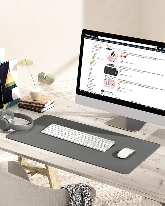YSAGi Non-Slip Leather Desk Pad, Waterproof Laptop Computer Desk Keyboard Mat, Table Protector Blotter Mat, Large Mouse Pad for Office/Work/Home/Decor(Dark Gray, 31.5" x 15.7")