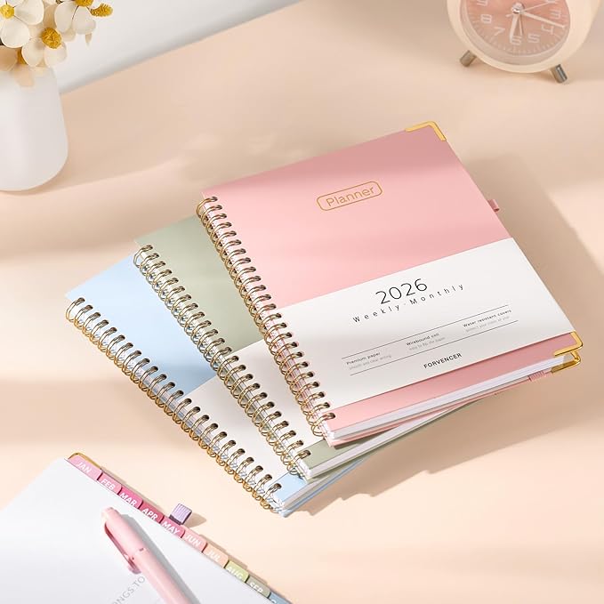Forvencer 2026 Planner, Hardcover Calendar Planner Weekly and Monthly, Jan 2026 - Dec 2026, 8.5" x 11", Spiral Agenda Book with Tabs, Exquisite Daily Journal Organizer for Home School, Olive Green