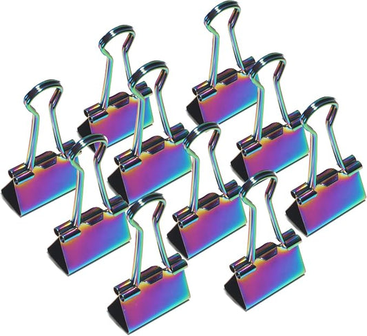 1 Inch Rainbow Paper Clamps, Medium Binder Clips for Home Office, 10 Pcs | Medium Rainbow Binder Clip, Colorful Paper Clamps, for Organizing Office Files, Folders, and Documents.