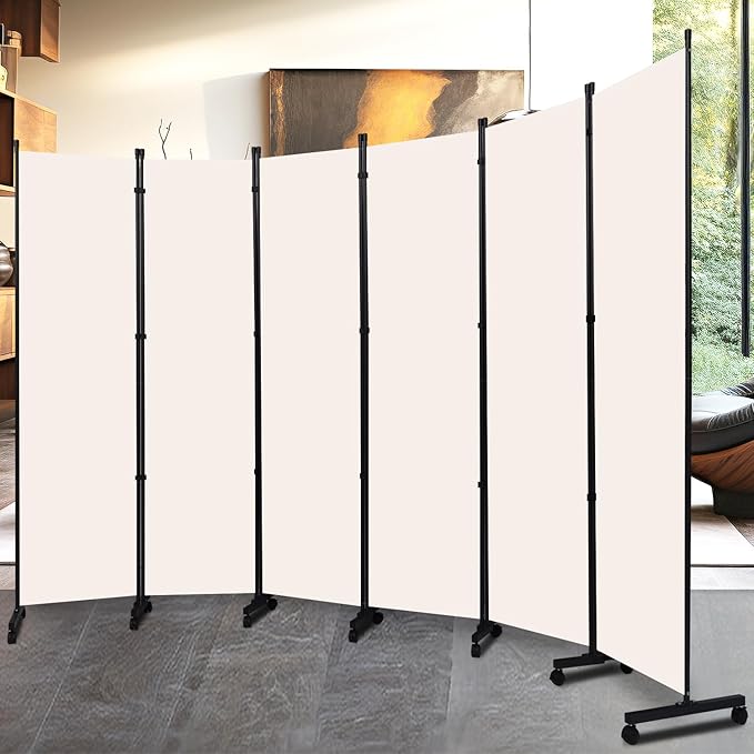 Room Divider Folding Privacy Screens with Lockable Wheels, 132'' Partition Room Dividers Freestanding Room Divider Fabric Panel for Room Separation, Wall Divider for Home Office Bedroom Dorm Decor