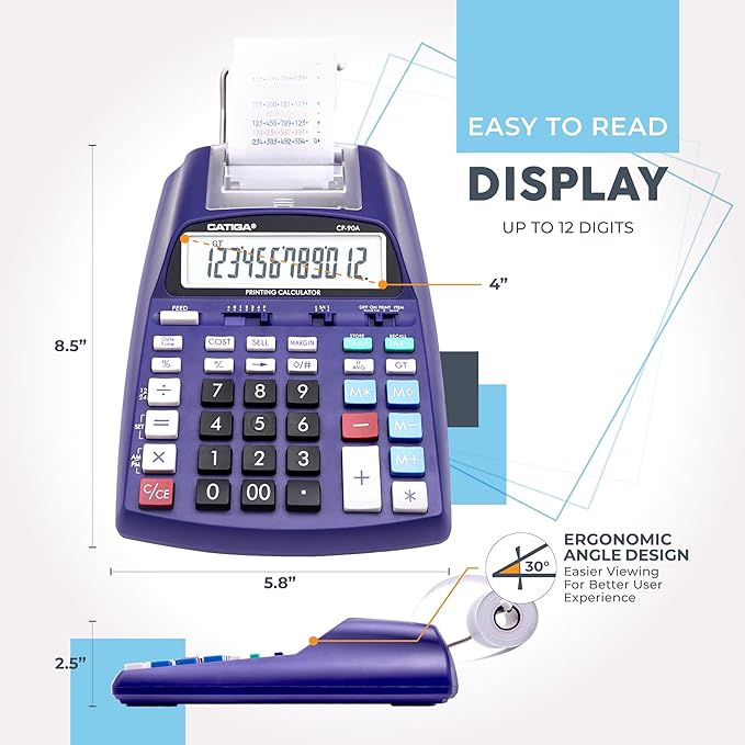 CATIGA New & Upgraded 2025 Printing Calculator Adding Machine 10 Key, Desktop Home Office Calculator with Paper Roll Print Out, Accounting Business Finance