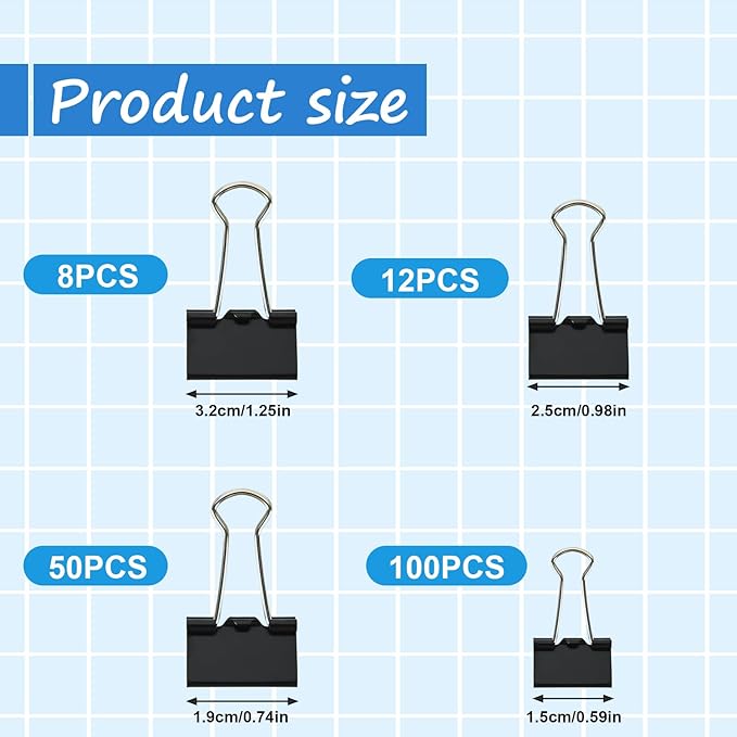 170 Pcs Binder Clips Assorted Sizes, Black Large, Medium, Small Binder Paper Clips for Office Supplies, Home, School,Business Document Organizing（Black）